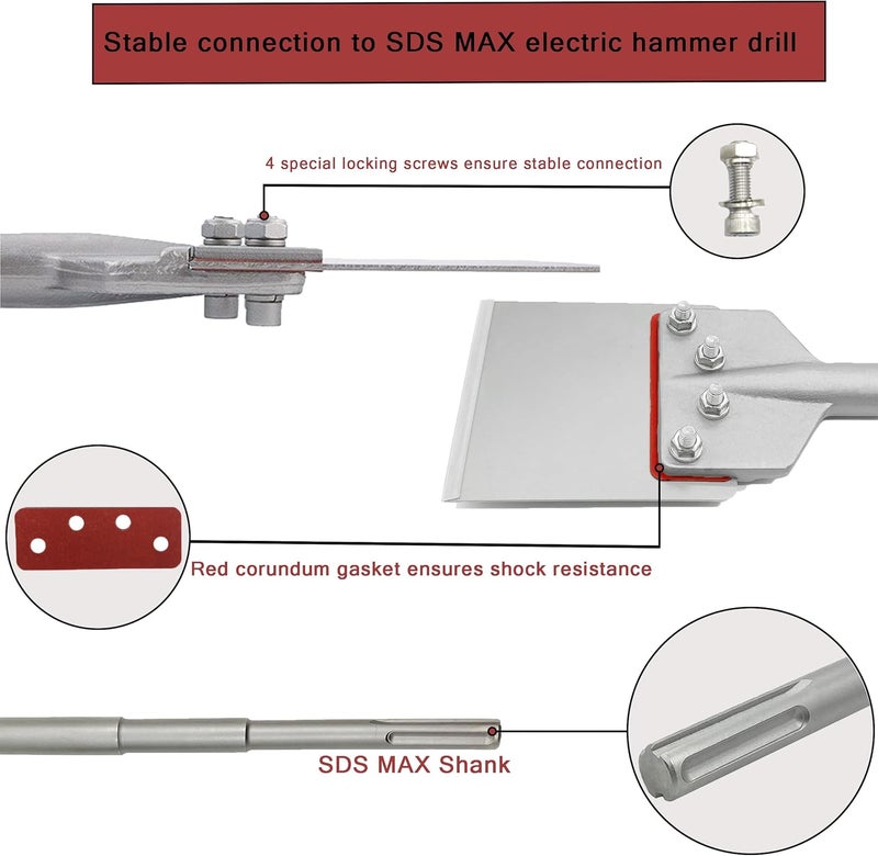 Regiis Tech SDS Max Floor Scraper 6 in. x 24.4 in. Removable Handle Wide Tile Flooring Adhesives Remover, Thinset Removal Tool Chisel Bit for Rotary Hammer Drill - Image 4